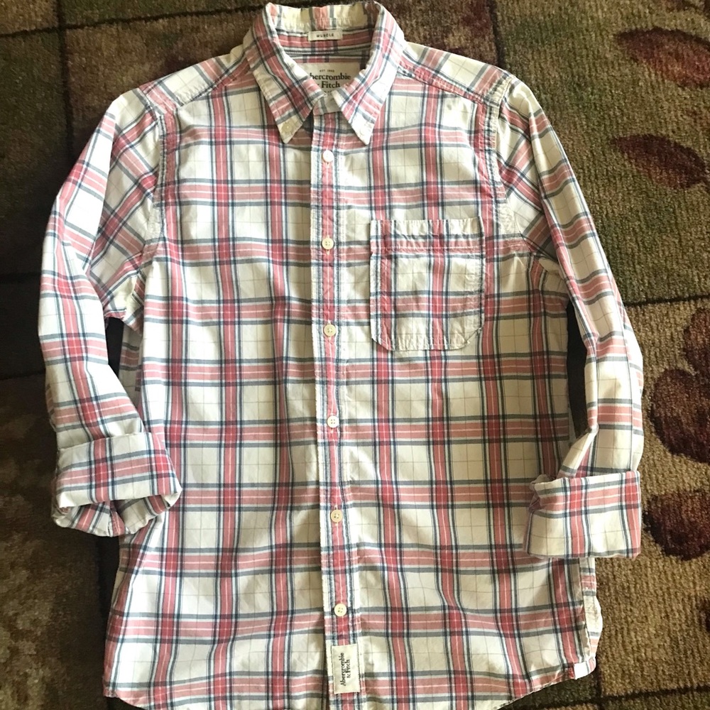 Pink blue plaid Abercrombie & Fitch mens shirt medium